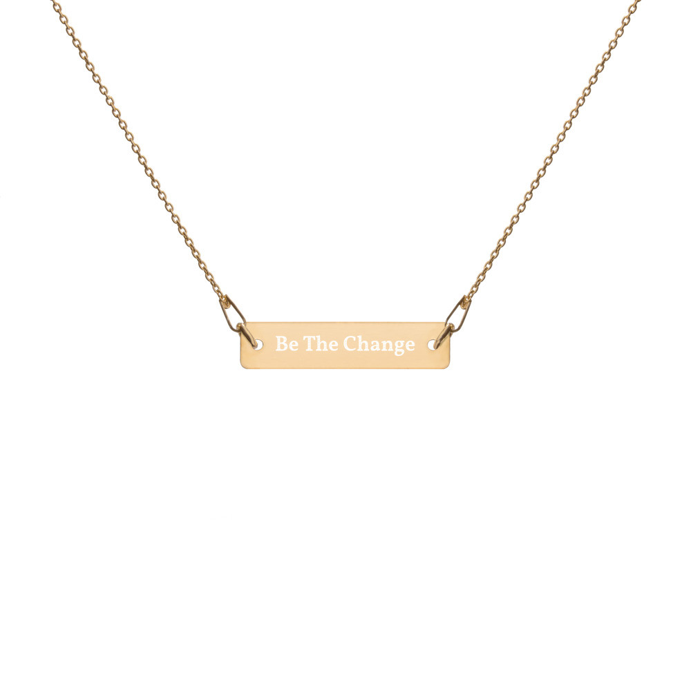 Be The Change Engraved Silver Bar Chain Necklace