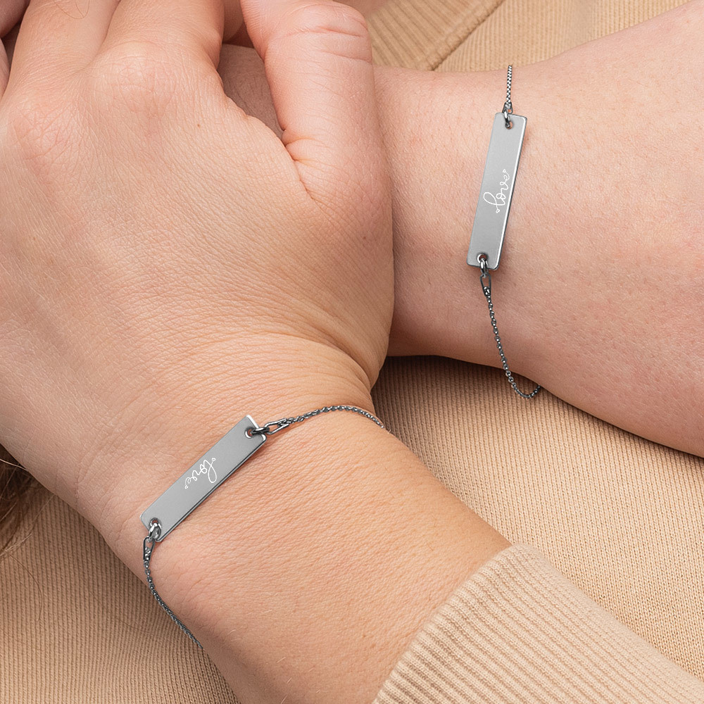 Engraved Silver Bar Chain Bracelet
