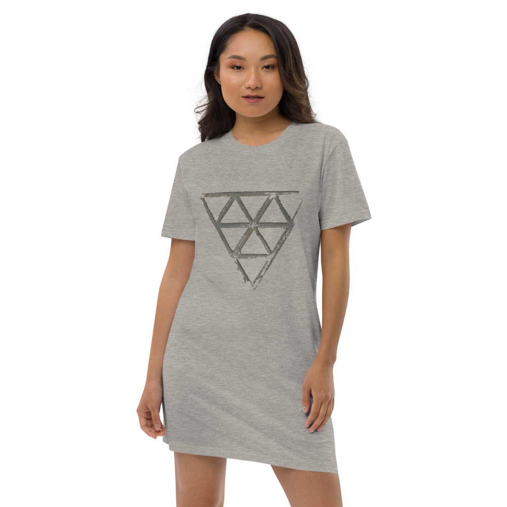 Organic cotton t-shirt dress triangle line art