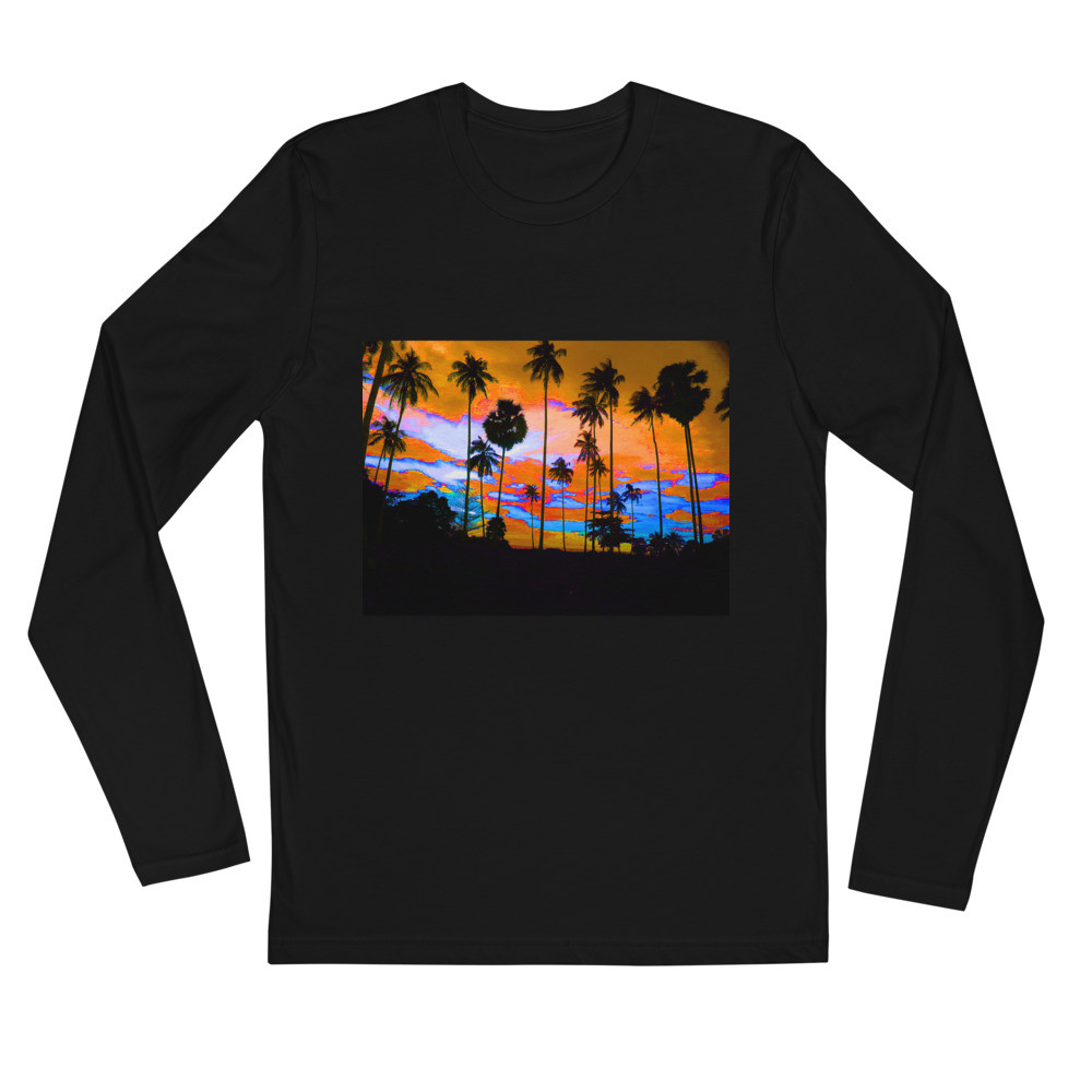 Long Sleeve Fitted Crew PALM TREE PRINT