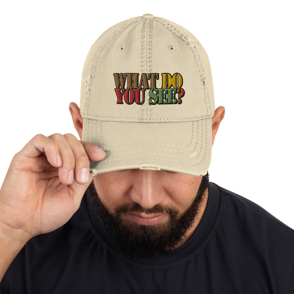Distressed Dad Hat WHAT DO YOU SEE PRINT