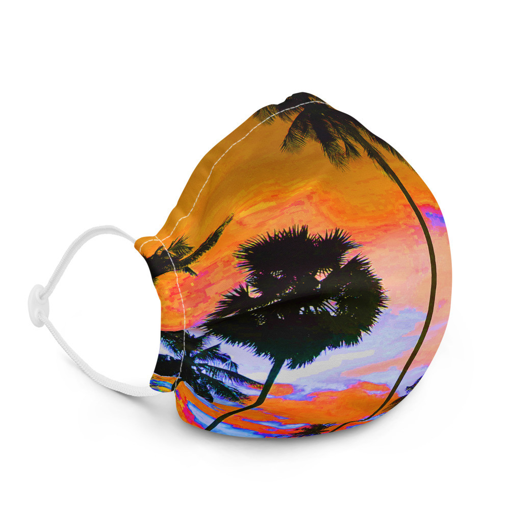 Premium face mask PALM TREES ORANGE BLUE