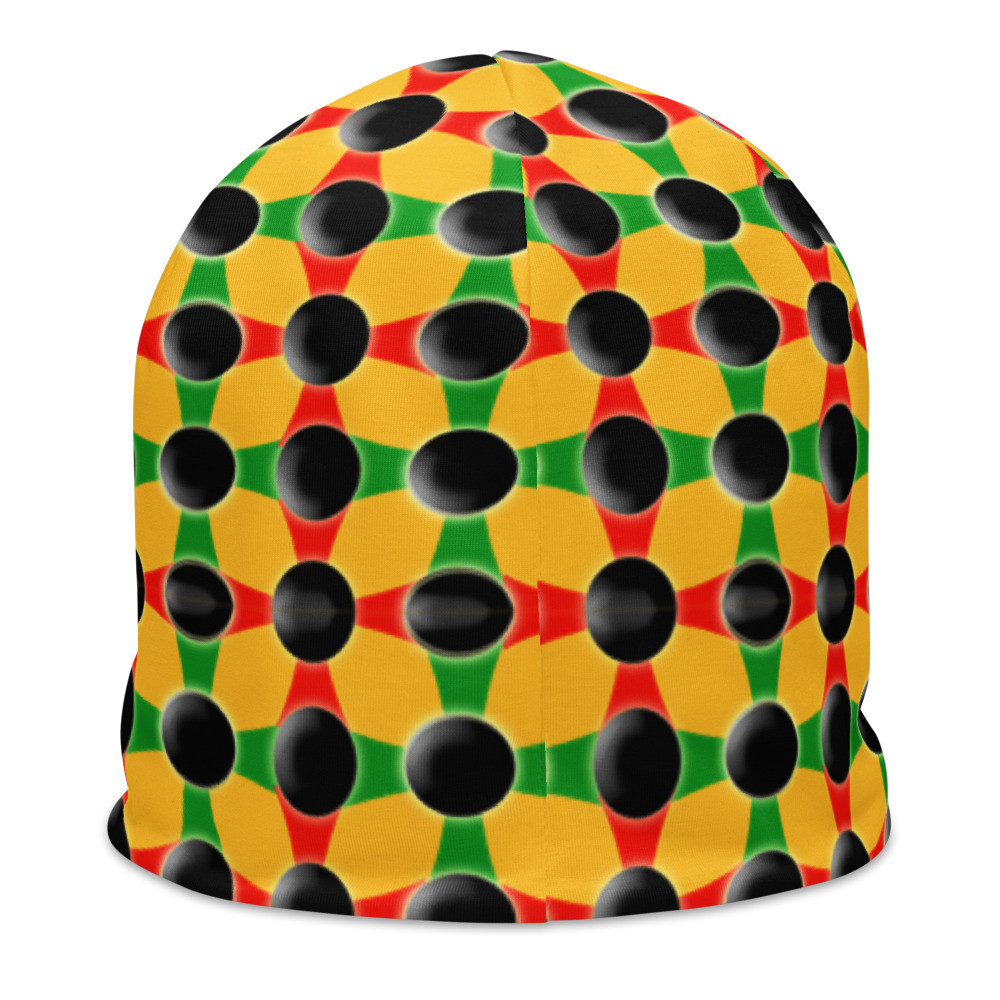 All-Over Print Beanie BLACKDOTS ORANGE, GREEN RED PATTERN