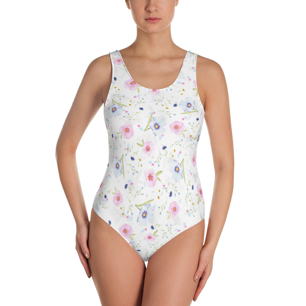 One-Piece Swimsuit Colored Flowers