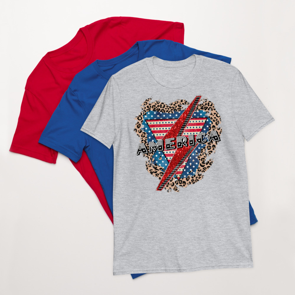 America Leopard Lightning Short-Sleeve Unisex T-Shirt