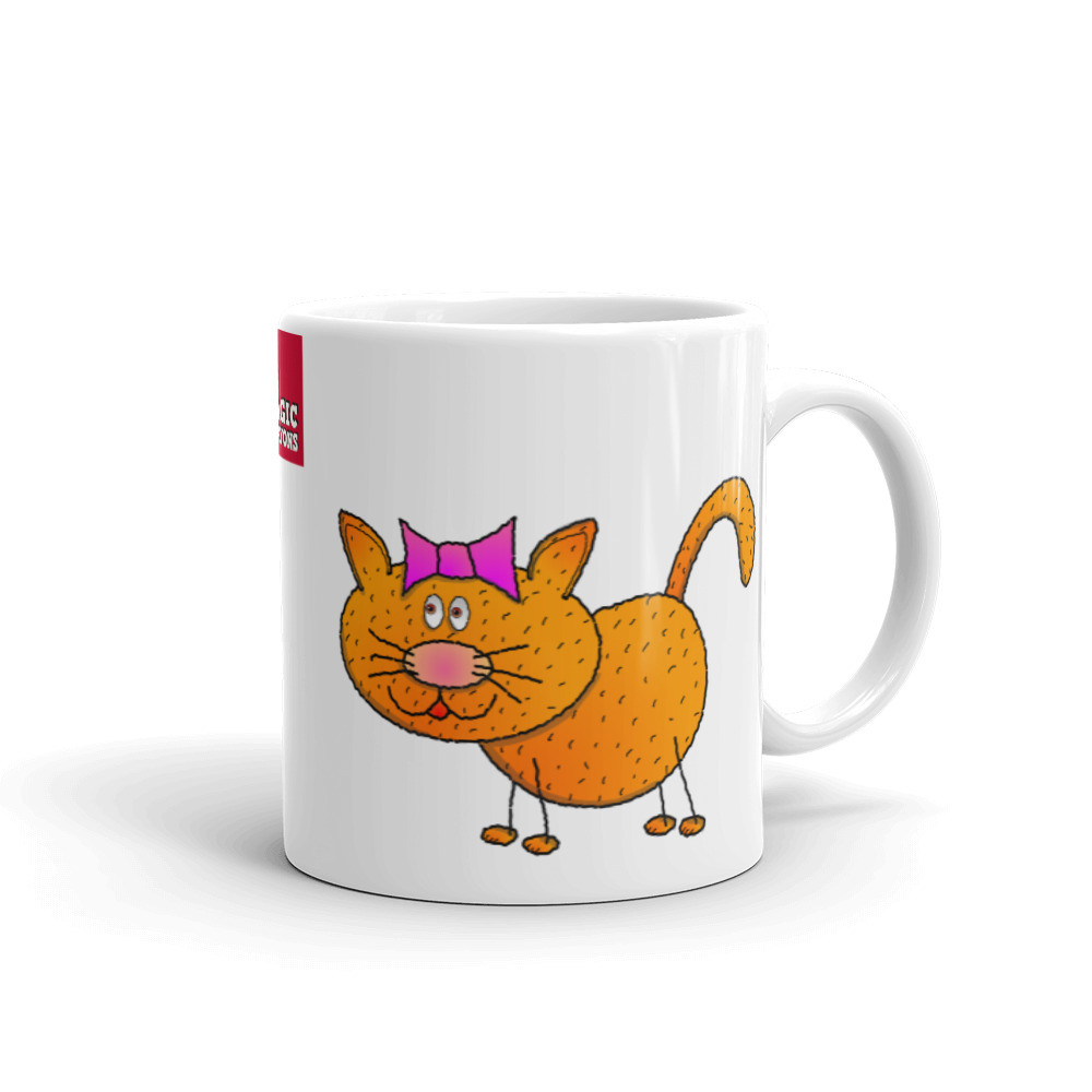 Kitten Mug Cute Baby Cat Orange Pink Ribbon Cartoon Hand Drawn Cat