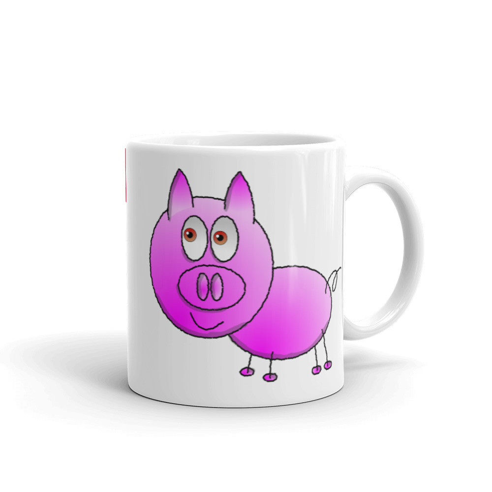 Piglet Mug Pink Pig Mug Animal Lover Mug Cartoon Hand Drawn Mug