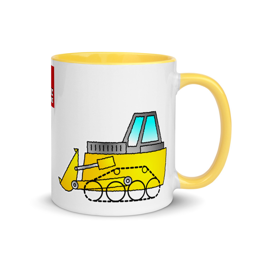 Bulldozer Mug Excavator Mug Construction Worker Mug Hand Drawn Cartoon Vehicle Mug With Color Inside