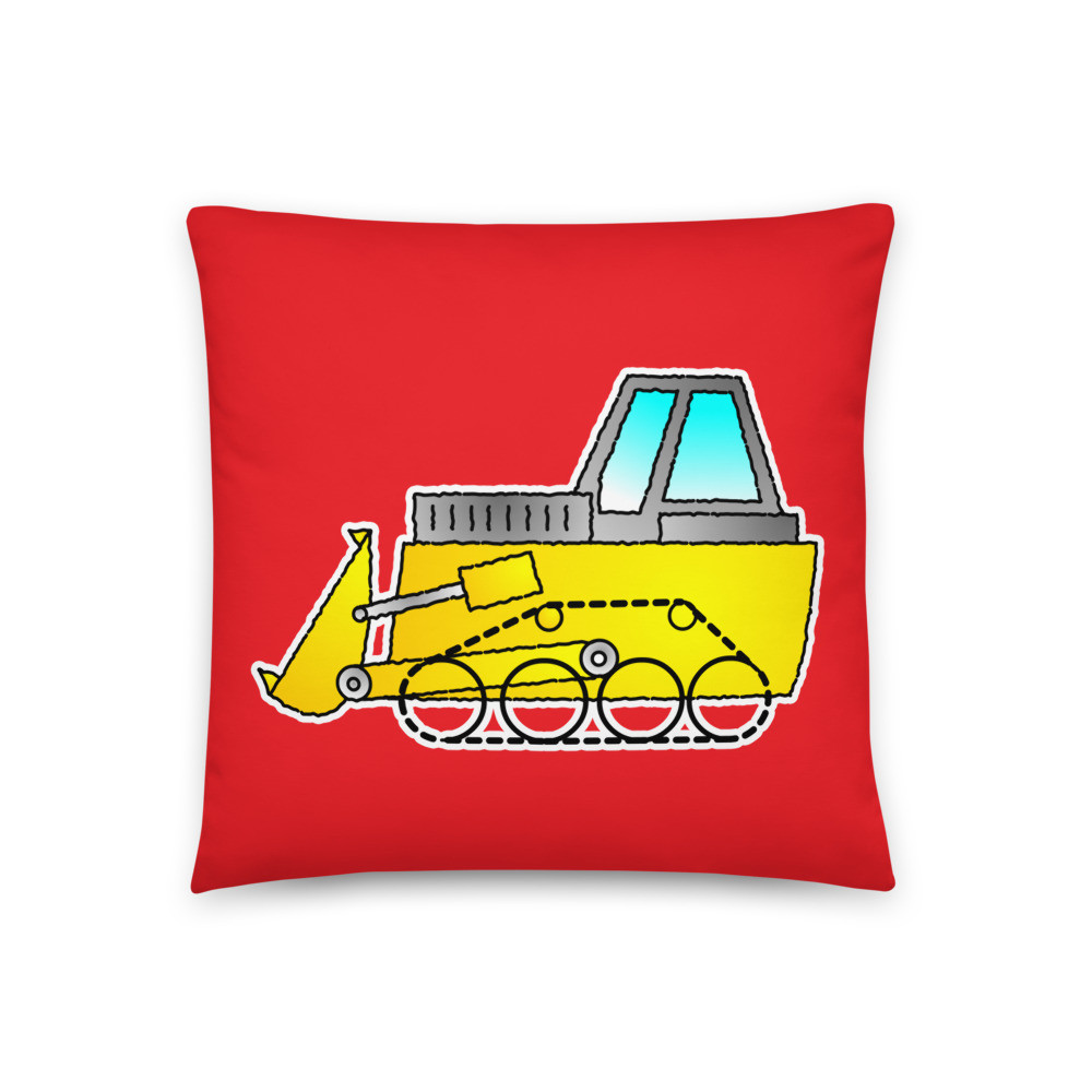 Bulldozer Excavator Construction Vehicle Cartoon Toy Yellow Pillow Cushion
