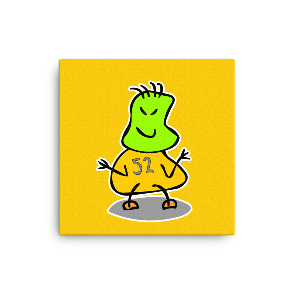 Green Tan Cute Monster Alien 52 Red Eyes Smile Canvas Print Home Office Studio Classroom