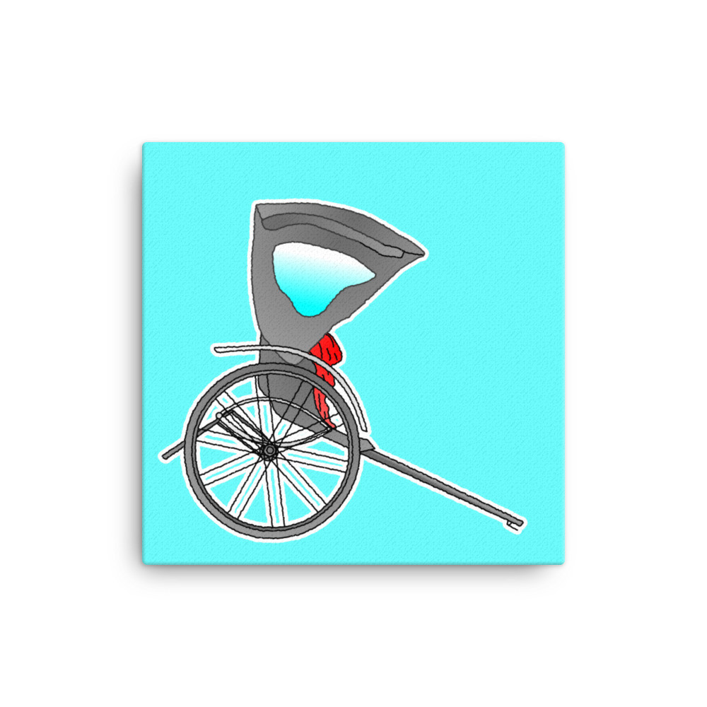 Japanese Traditional Rickshaw Cartoon Illustration Home Studio Classroom Canvas Print
