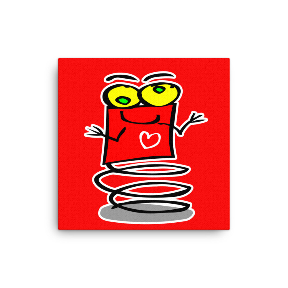 Red Bouncing Robot Spring Bouncy Alien Cute Canvas Print Classroom Office Studio