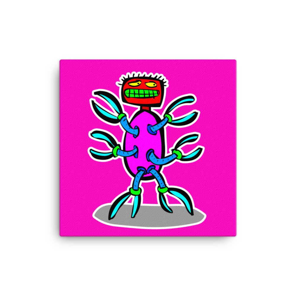 Razoricky Alien Monster Cyborg Cartoon Friendly Fun Pink Red Robot Canvas Print