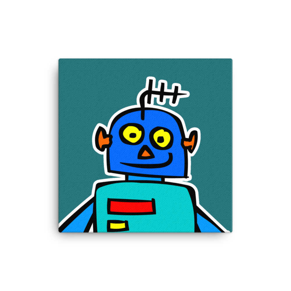 Blue Robot LED Yellow Eyes Alien Cartoon Japanese Canvas Print Home Office Classroom