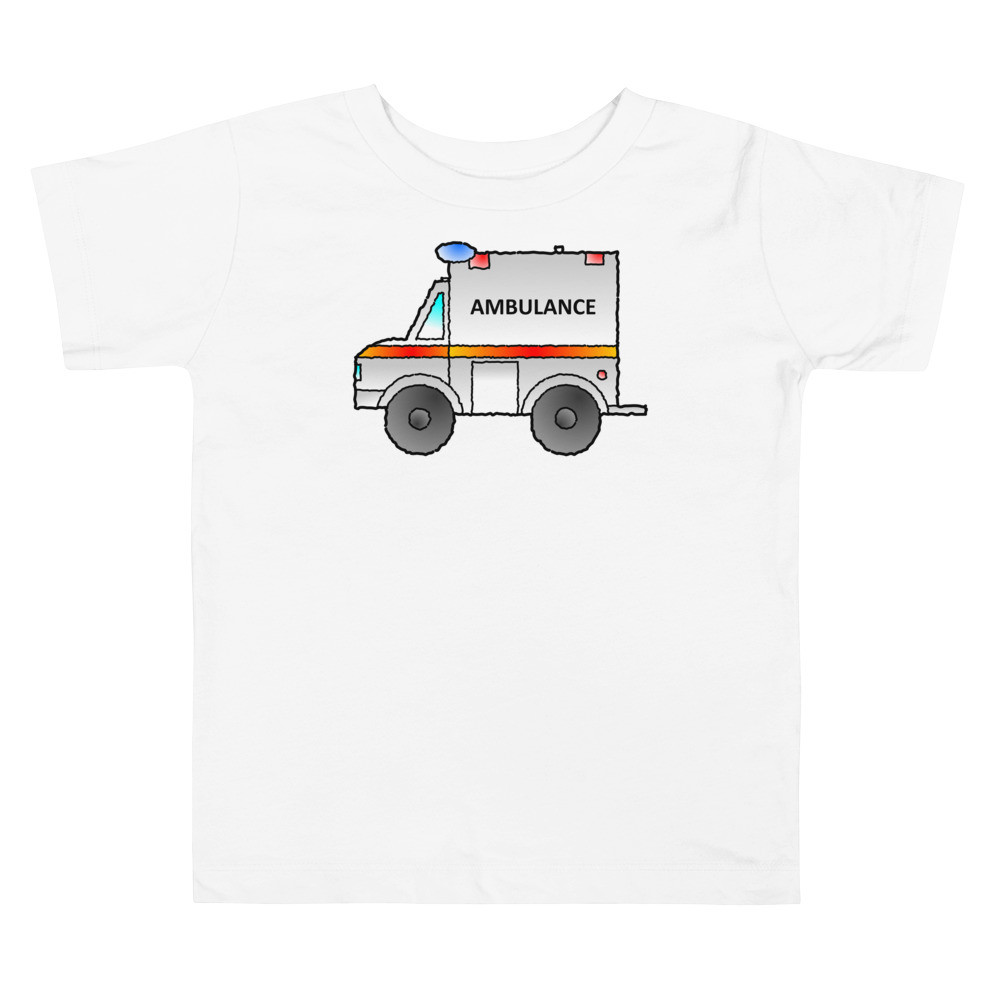 Ambulance Emergency Vehicle First Responder Hero Cartoon Toddler Short Sleeve Tee