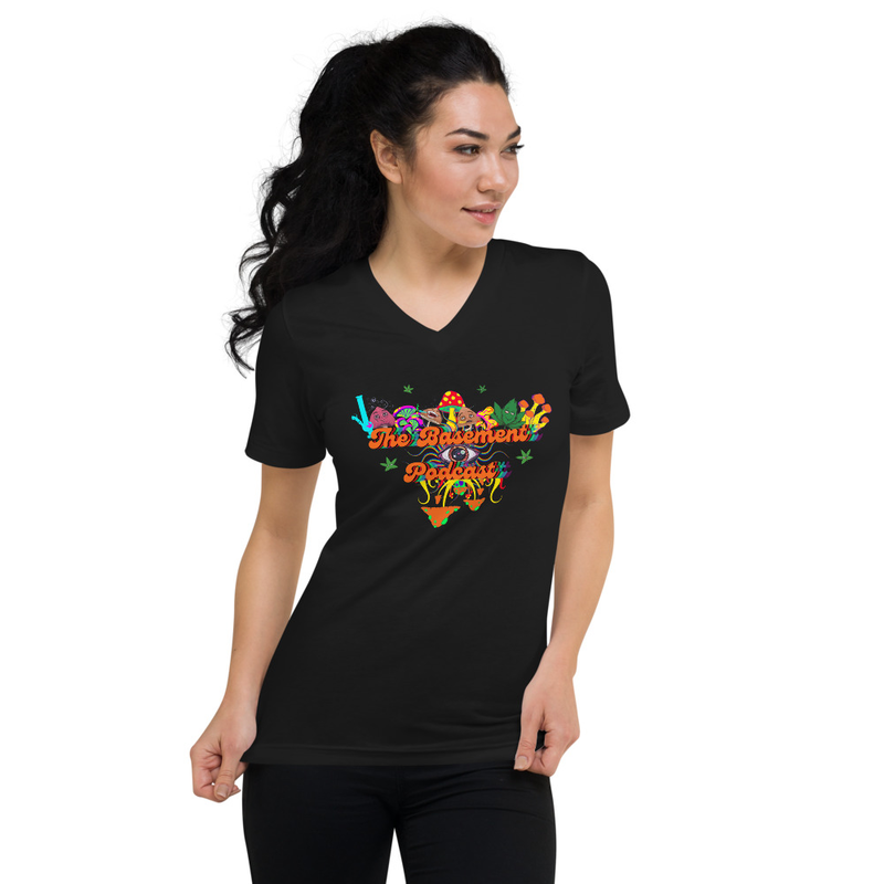 The Basement Podcast Cassandra Unisex Short Sleeve V-Neck T-Shirt