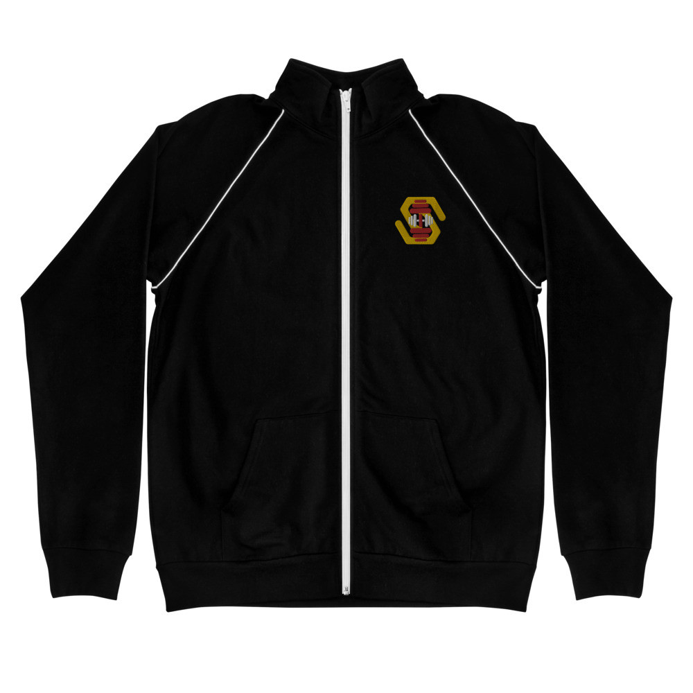 Dumbbell Madness Embroidered Piped Fleece Jacket