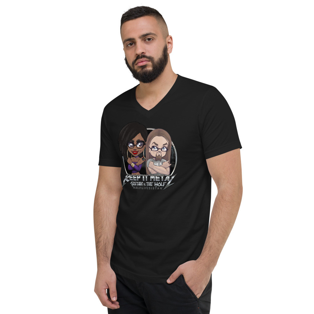 ''Keep It Metal'' Sistah & The Wolf Chibis | Unisex V-Neck T-Shirt