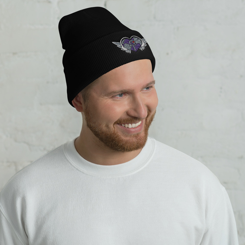 Heart MusicGlobe | Embroidered - Cuffed Beanie - PrplGrey