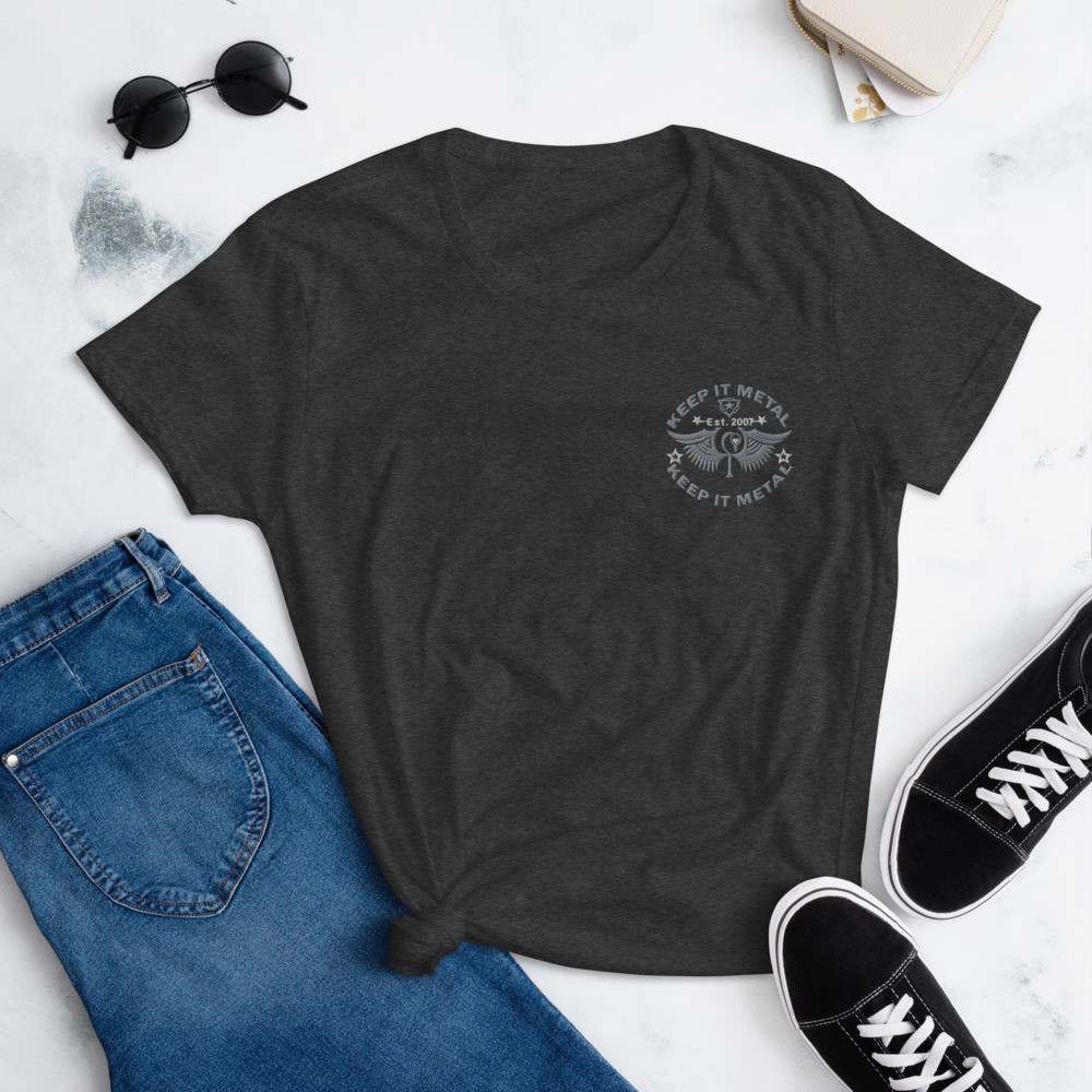 ''Keep It Metal'' HLS Unity Wings Embroidered Souljah Badge - Women's Fashion Fit T-Shirt - Ash