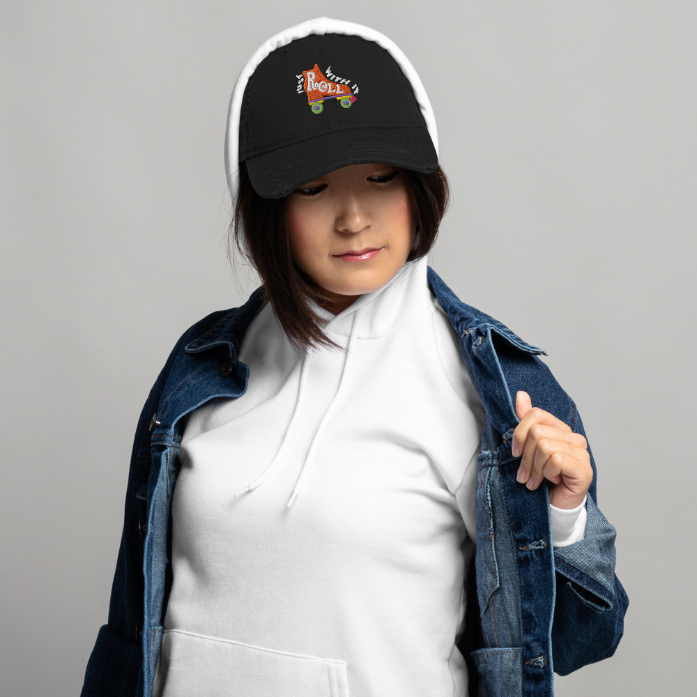- "Just Roll With It"- Distressed Dad Hat - Orange