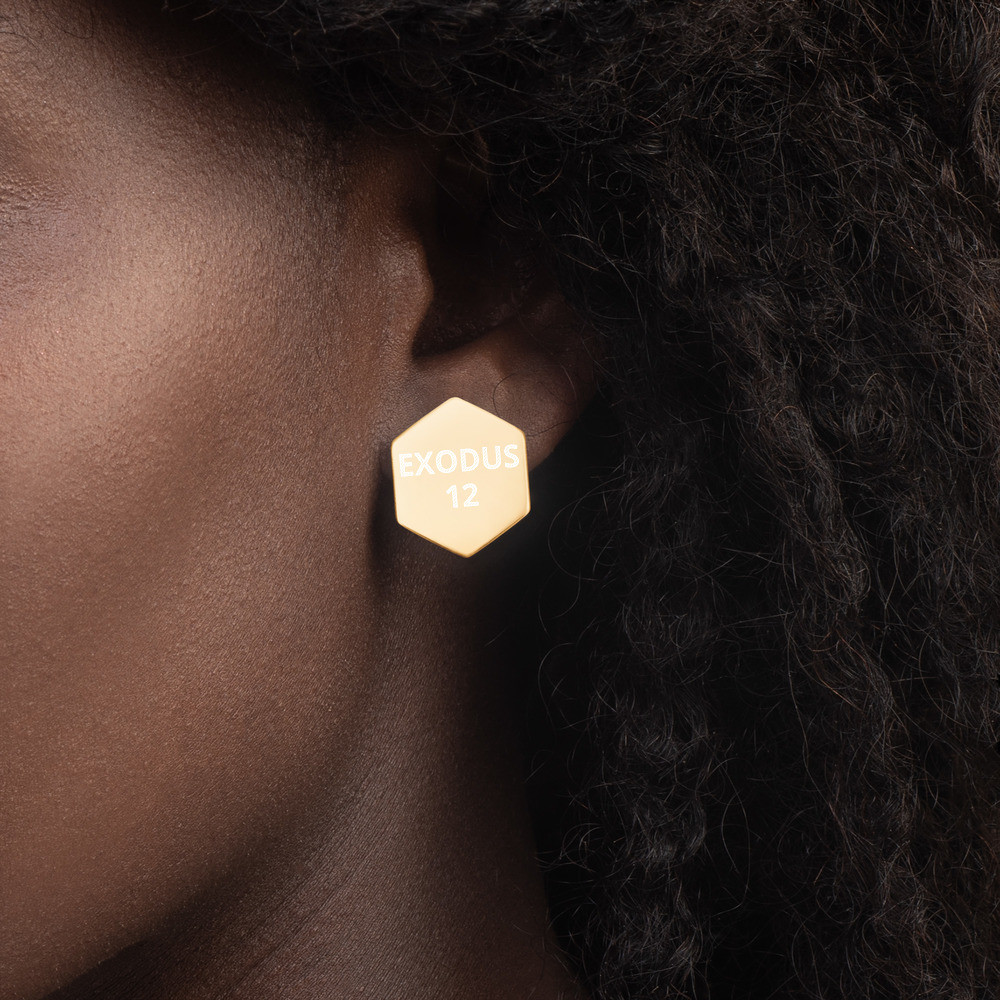  Gold over Sterling Silver Hexagon Stud Earrings