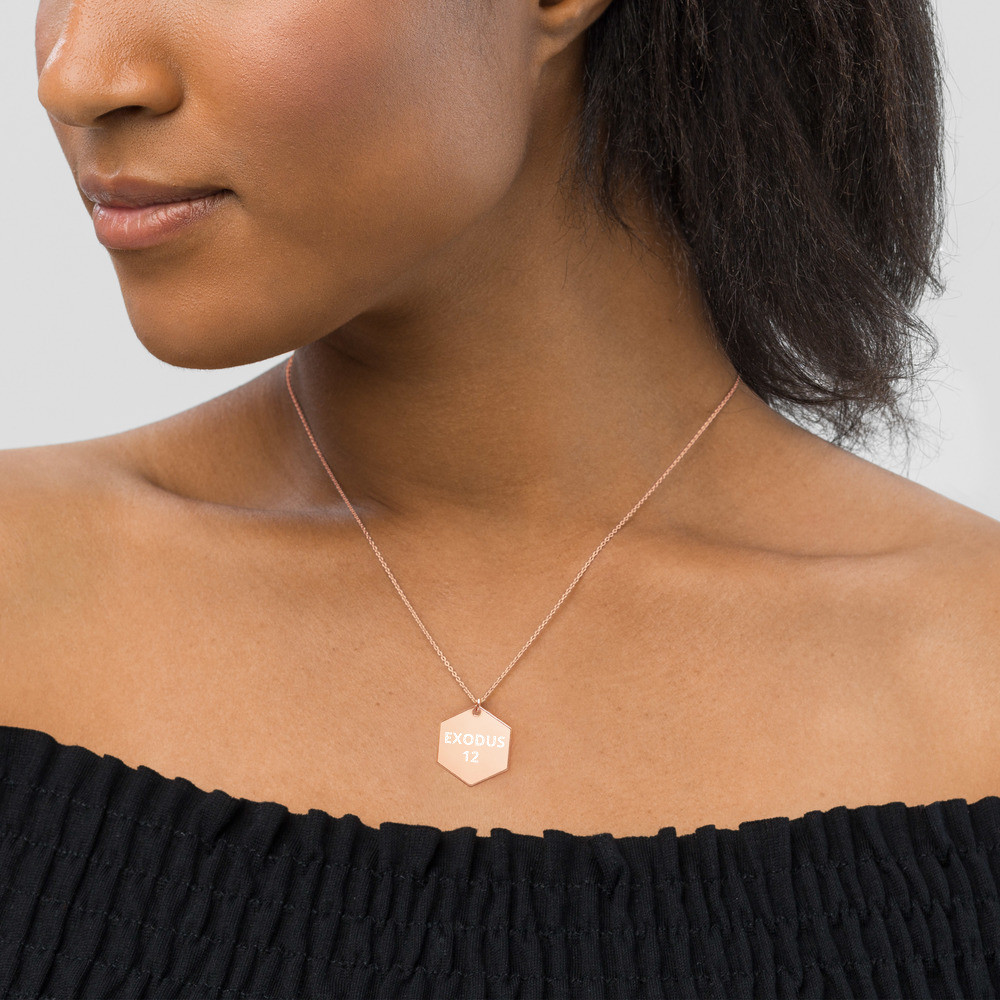 Engraved Gold over Sterling Silver Hexagon Necklace