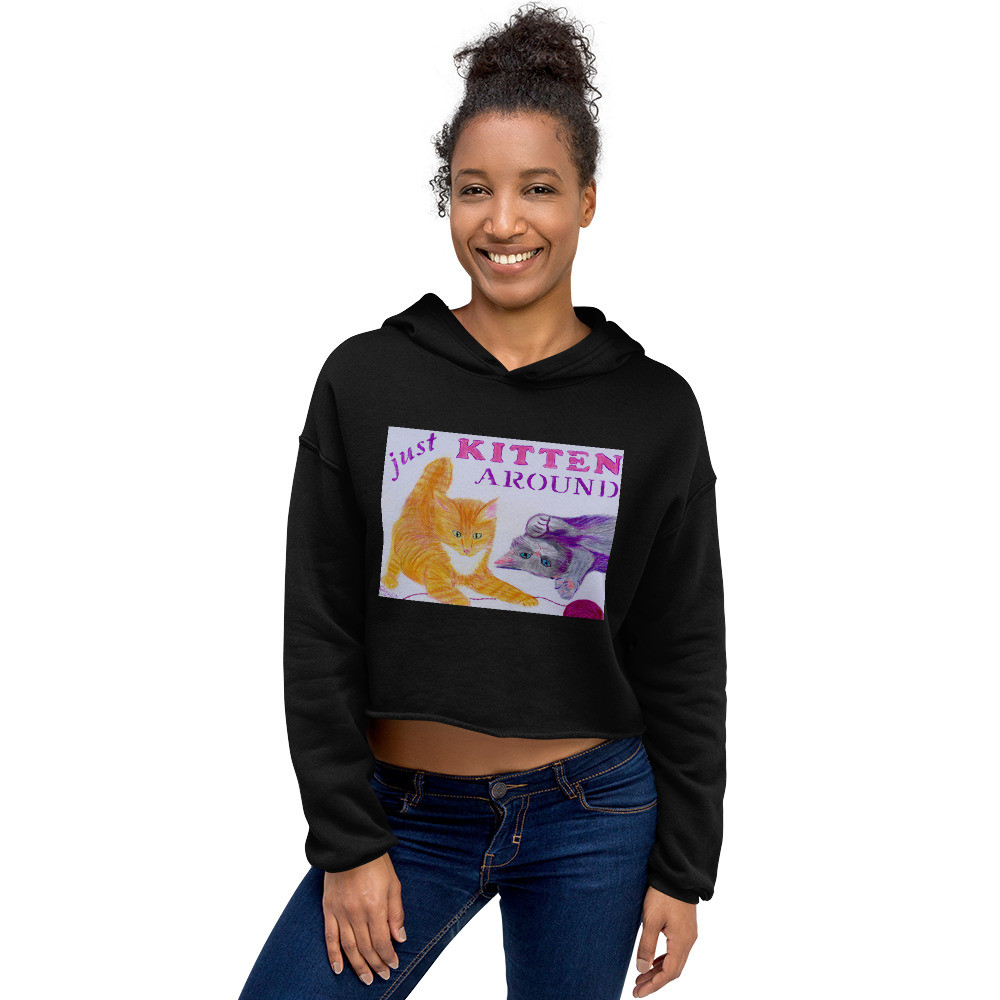 Crop Just Kitten Around Hoodie