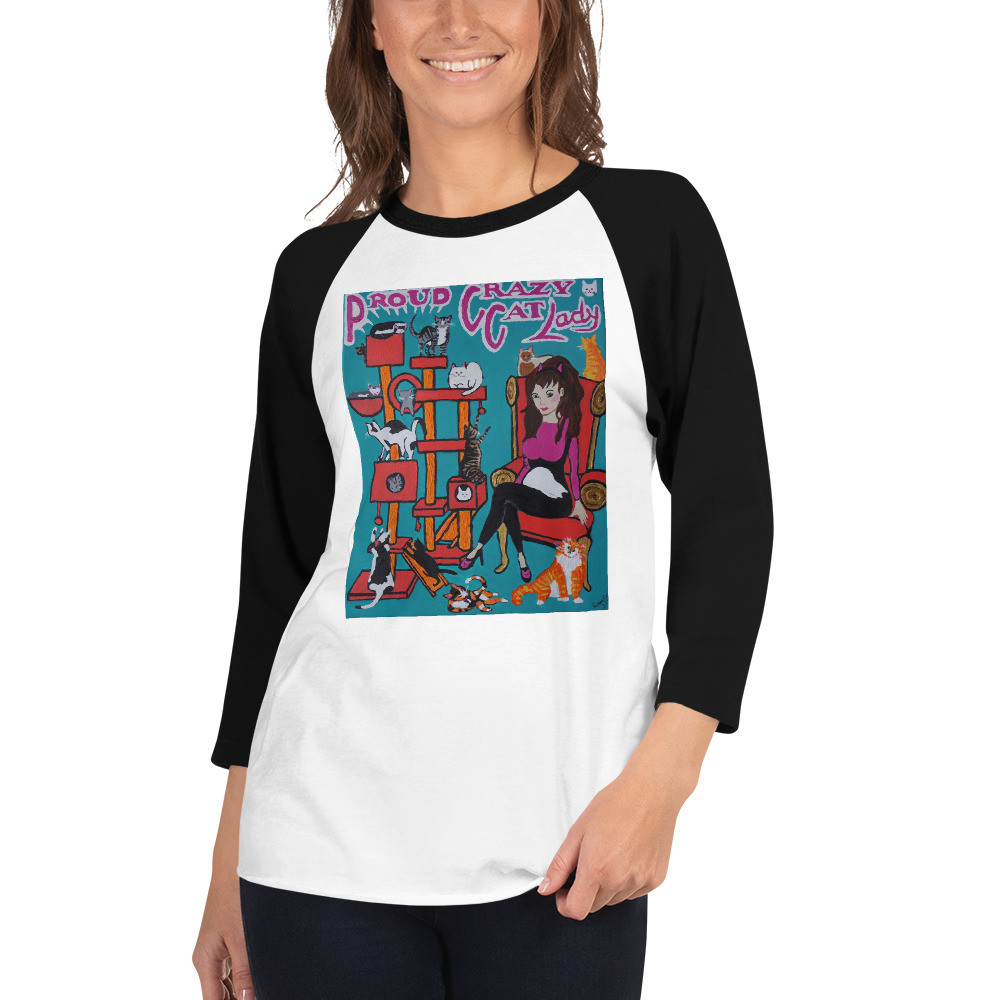 Proud Crazy Cat Lady 3/4 sleeve shirt