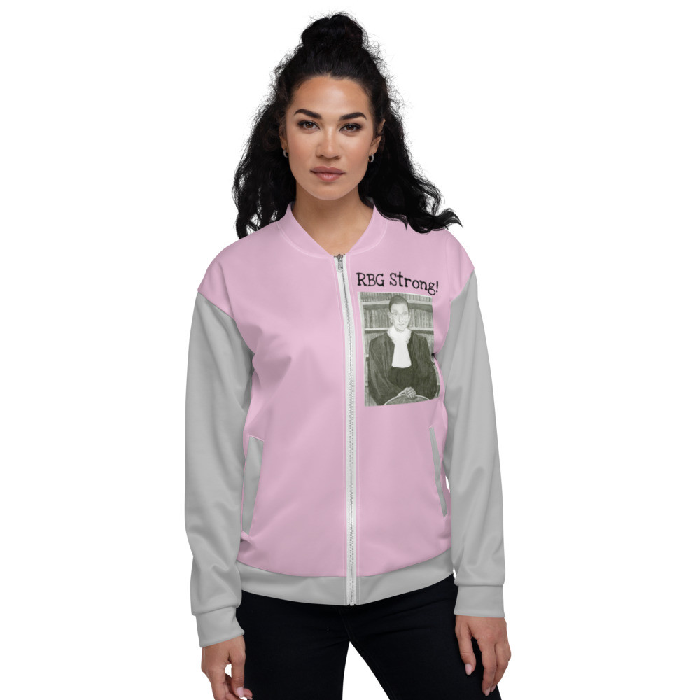 Pink and grey RBG Strong! Bomber Jacket