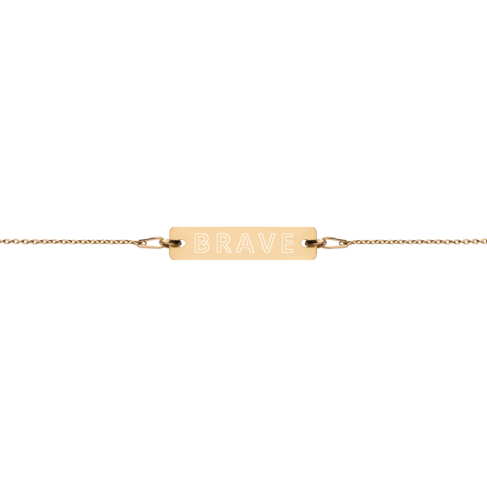 Brave - Engraved Silver Bar Chain Bracelet