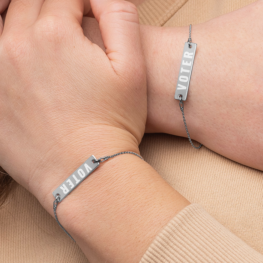 VOTER Engraved Silver Bar Chain Bracelet