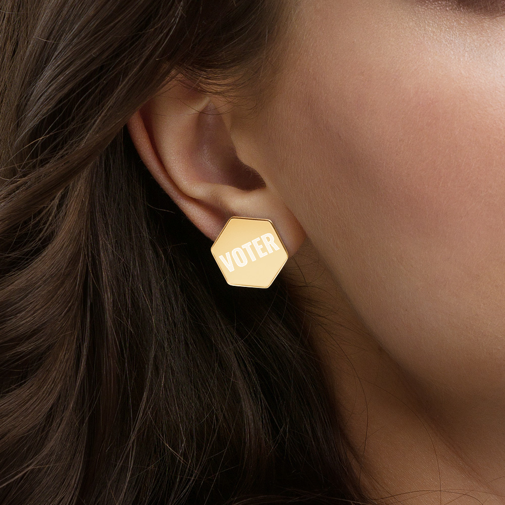 VOTER Sterling Silver Hexagon Stud Earrings