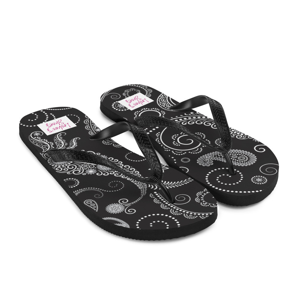 Loohoo's Shoes Black and White Paisley Flip-Flops