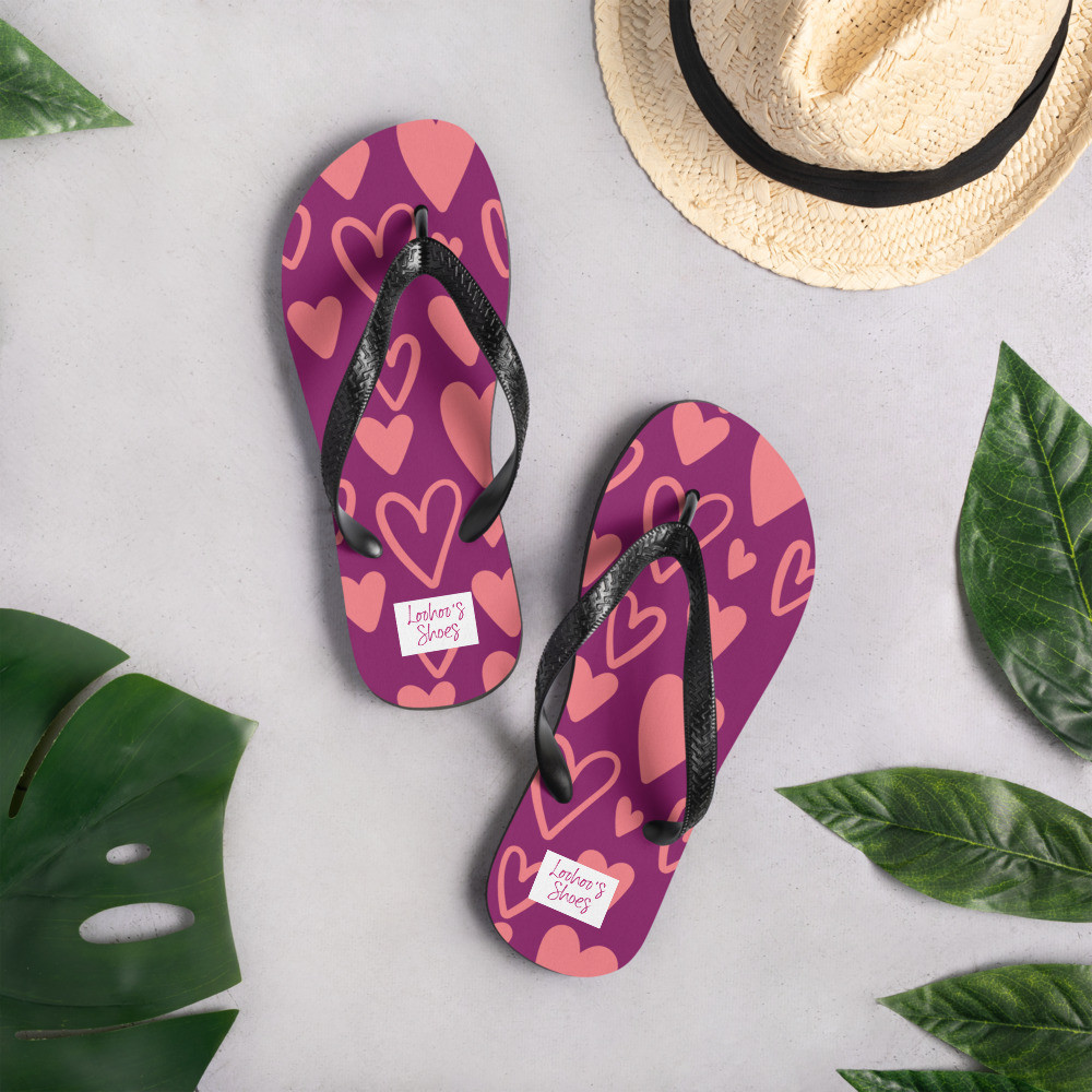 Loohoo's Shoes Pink and Purple Hearts Flip-Flops