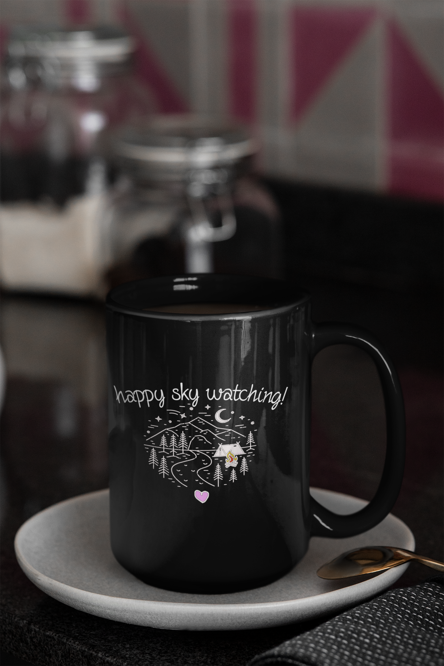 Happy Sky Watching 15 oz black Mug