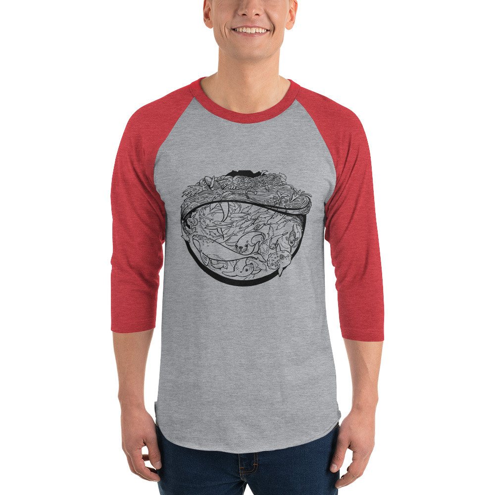 Sea Scape (Black) - Unisex 3/4 Sleeve Raglan Shirt