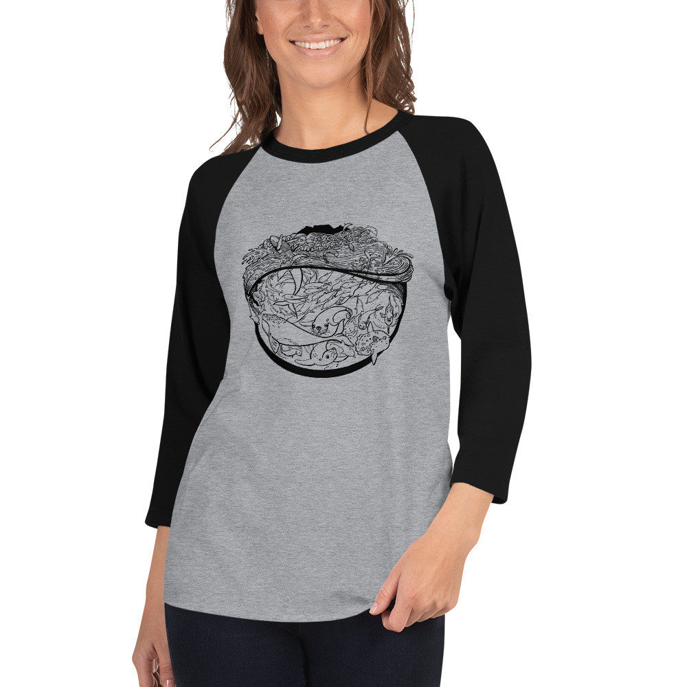 Sea Scape (Black) - Unisex 3/4 Sleeve Raglan Shirt