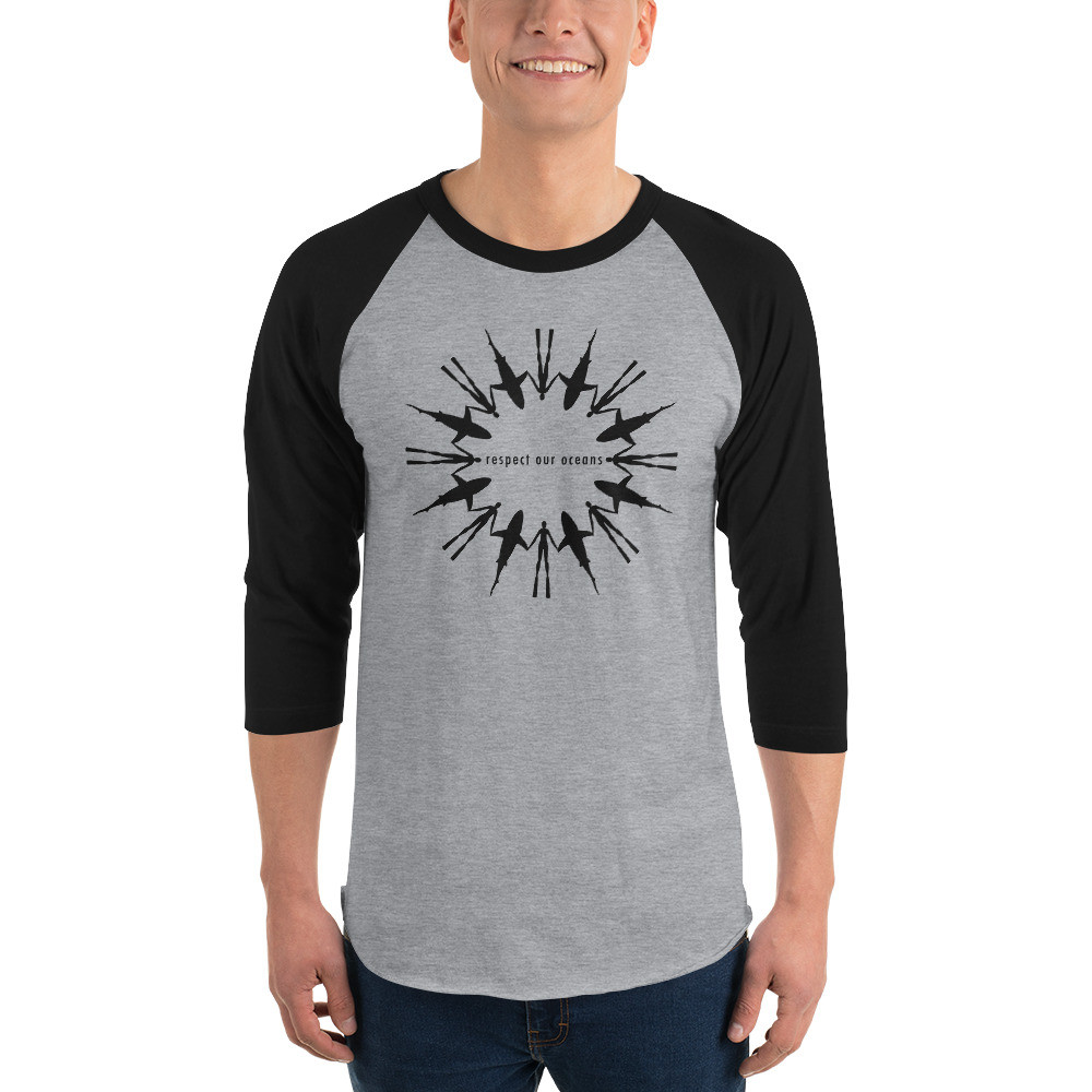 Respect Our Oceans Shark (Black) - Unisex 3/4 Sleeve Raglan Shirt