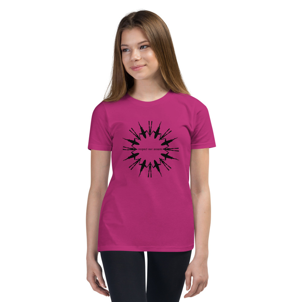 Respect Our Oceans Shark (Black) - Youth Short Sleeve T-Shirt