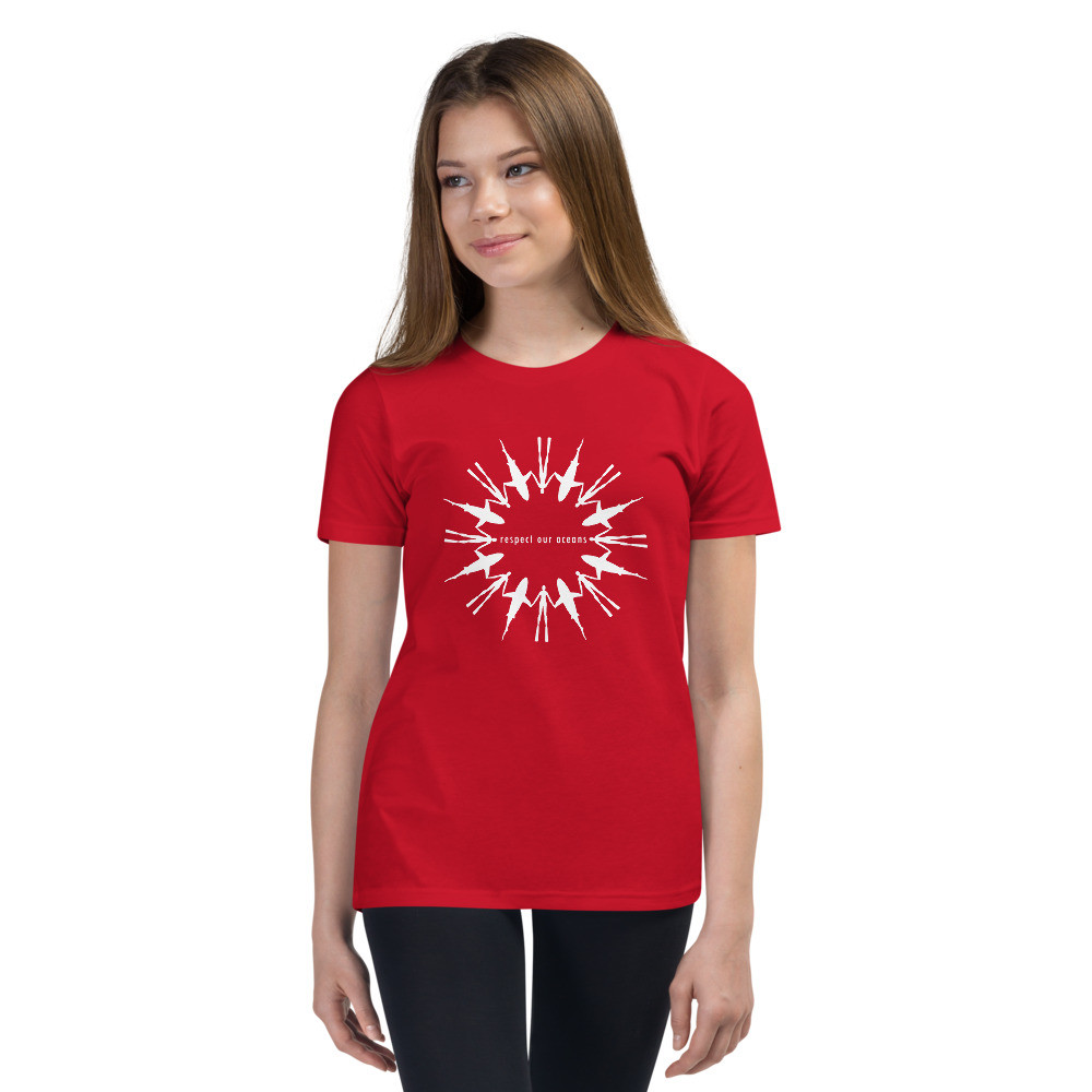 Respect Our Oceans Shark (White) - Youth Short Sleeve T-Shirt