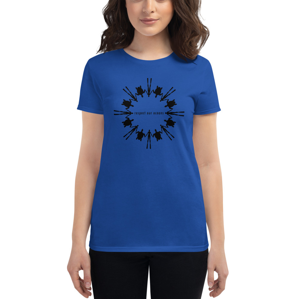 Respect Our Oceans Turtle (Black) - Women's Fashion Fit T-Shirt
