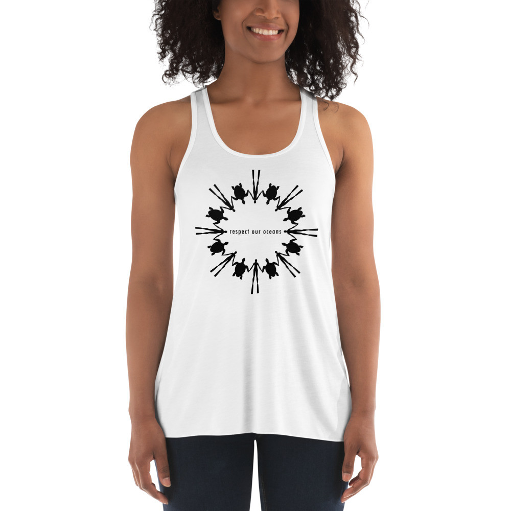 Respect Our Oceans Turtle (Black) - Women's Racerback Tank