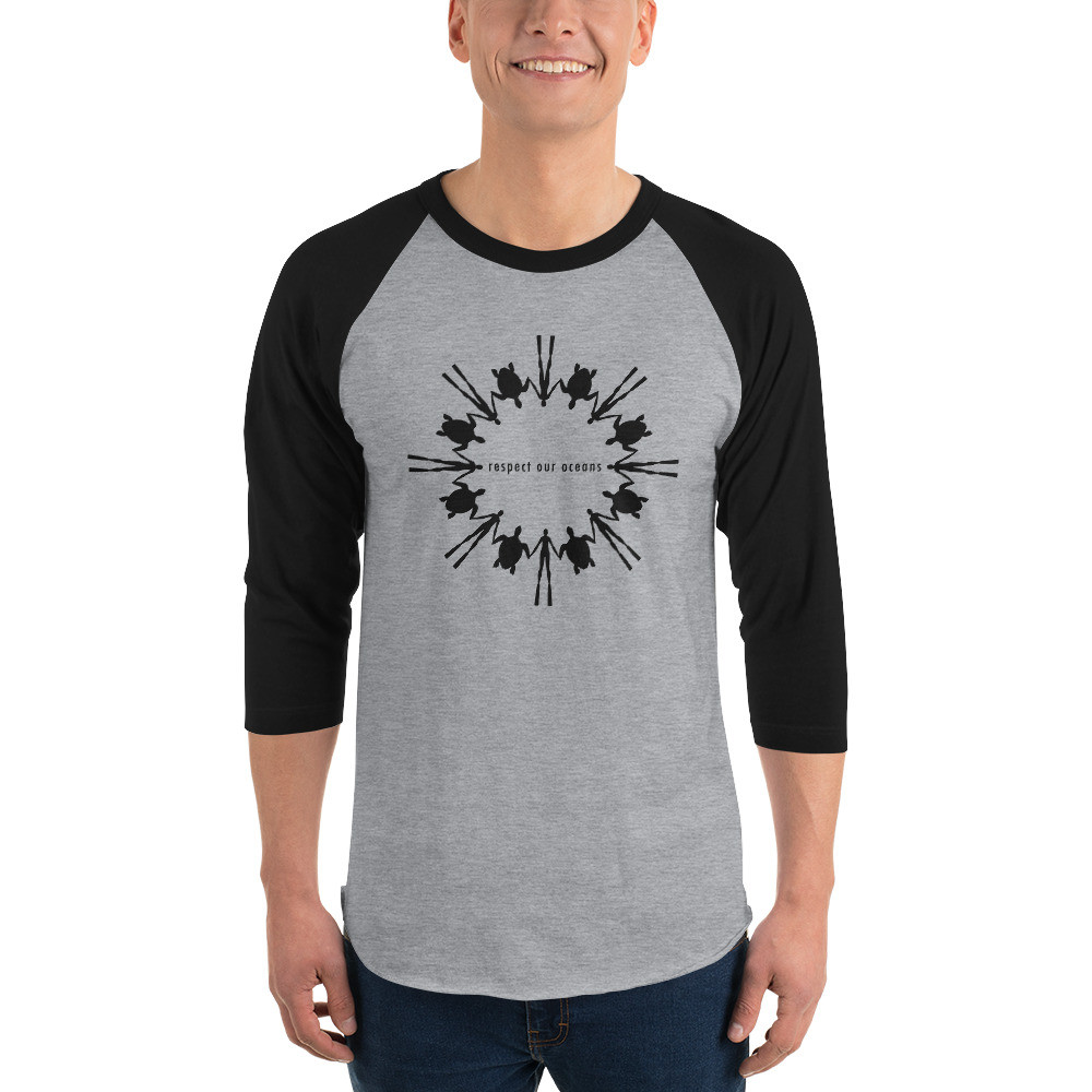 Respect Our Oceans Turtle (Black) - Unisex 3/4 Sleeve Raglan Shirt