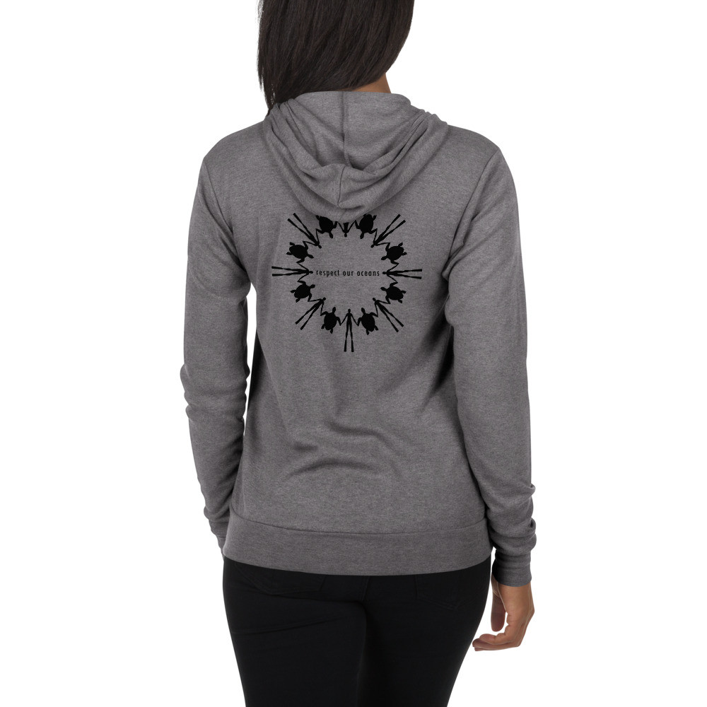Respect Our Oceans Turtle (Black) - Unisex Lightweight Zip hoodie