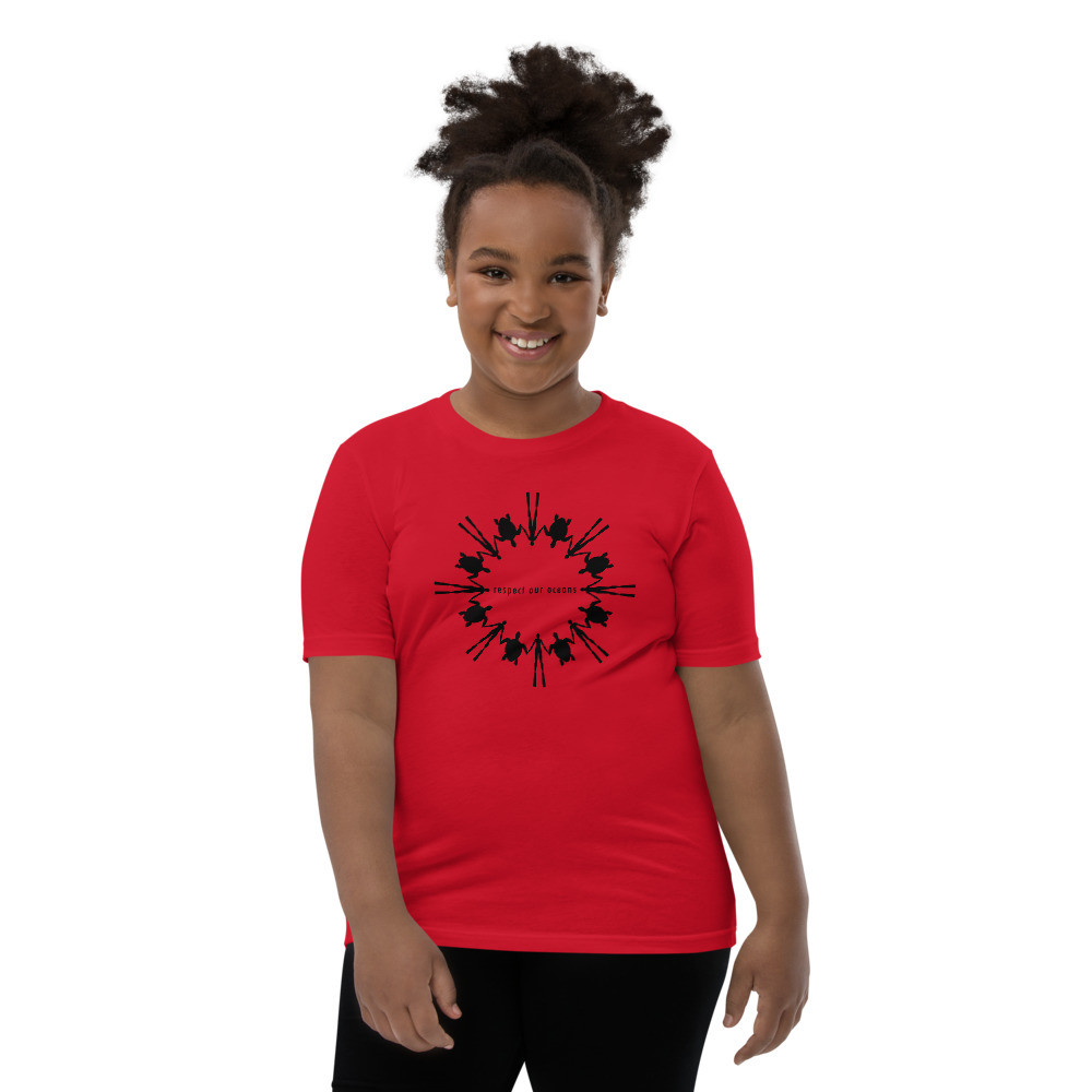 Respect Our Oceans Turtle (Black) - Youth Short Sleeve T-Shirt