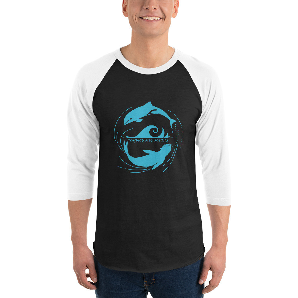 Dolphin Seal Whirl - Unisex 3/4 Sleeve Raglan Shirt