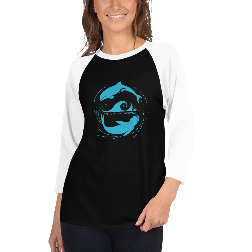 Dolphin Seal Whirl - Unisex 3/4 Sleeve Raglan Shirt