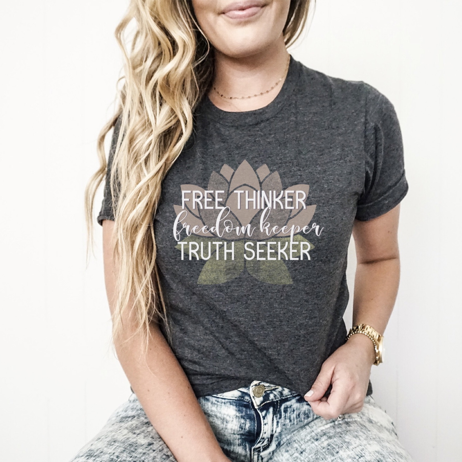 Free Thinker, Freedom Keeper, Truth Seeker, Lotus flower, Short-Sleeve Unisex T-Shirt