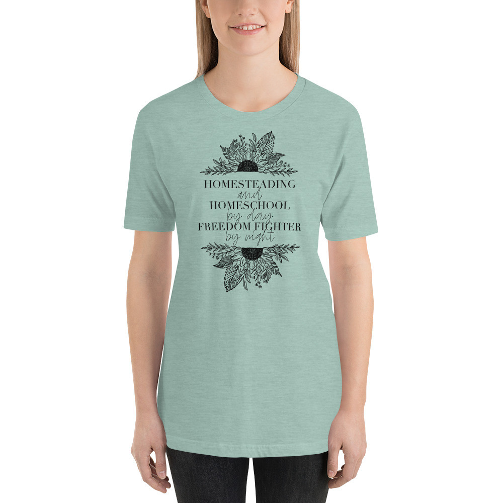 Homestead and homeschool Friday freedom fighter by night,Short-Sleeve Unisex T-Shirt